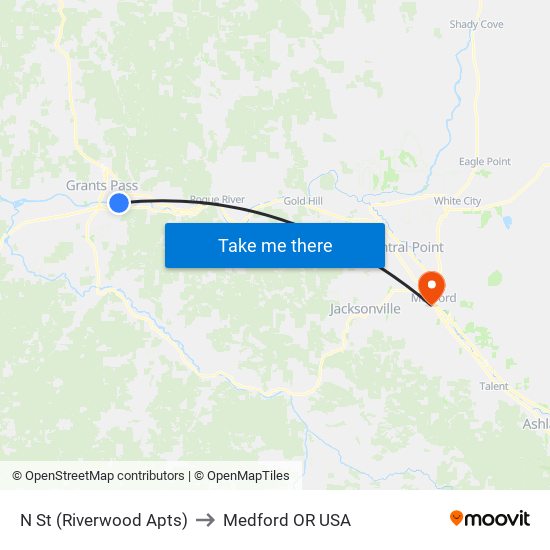 N St (Riverwood Apts) to Medford OR USA map