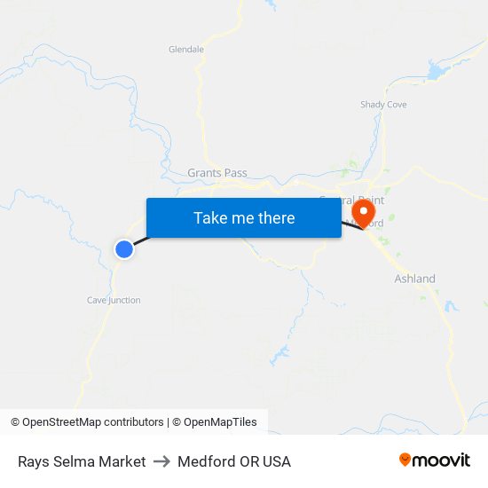 Selma / Rays Market to Medford OR USA map