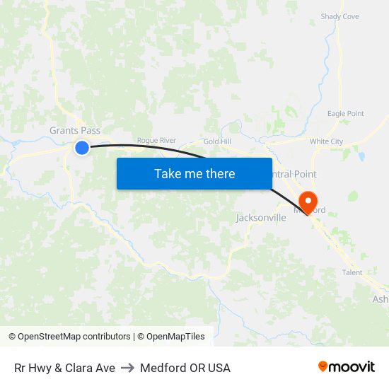 Rr Hwy & Clara Ave to Medford OR USA map