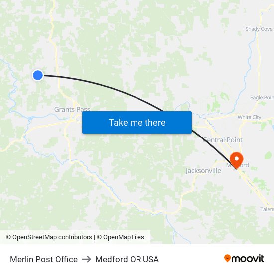 Merlin Post Office to Medford OR USA map