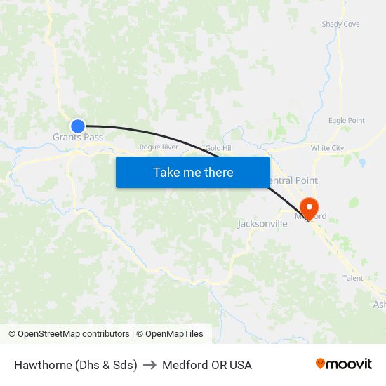 Hawthorne (Dhs & Sds) to Medford OR USA map