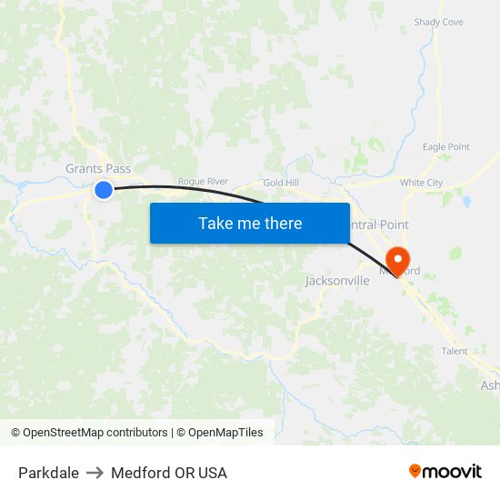 Parkdale to Medford OR USA map