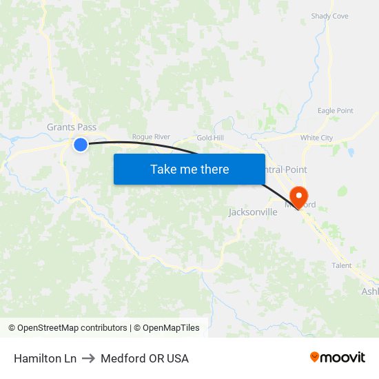 Hamilton Ln to Medford OR USA map