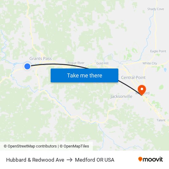 Hubbard & Redwood Ave to Medford OR USA map