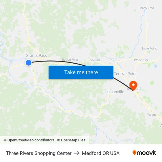 Three Rivers Shopping Center to Medford OR USA map
