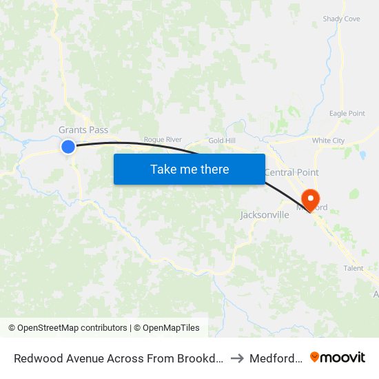 Redwood Ave / Redwood Circle to Medford OR USA map