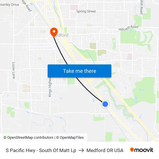 S Pacific Hwy - South Of Matt Lp to Medford OR USA map