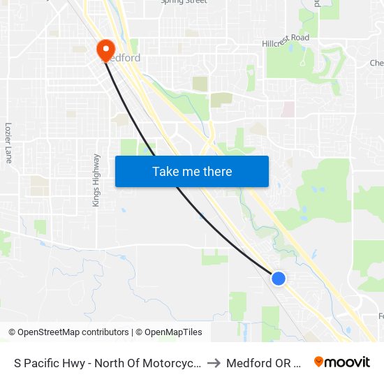 S Pacific Hwy - North Of Motorcycle Ln to Medford OR USA map