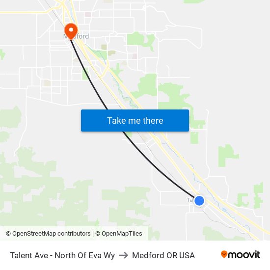 Talent Ave - North Of Eva Wy to Medford OR USA map