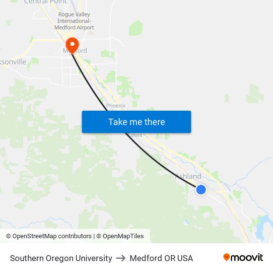Southern Oregon University to Medford OR USA map