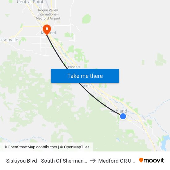 Siskiyou Blvd - South Of Sherman St to Medford OR USA map