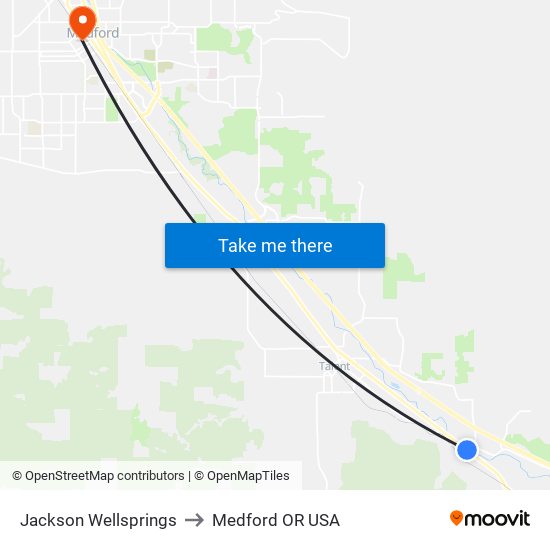 Jackson Wellsprings to Medford OR USA map