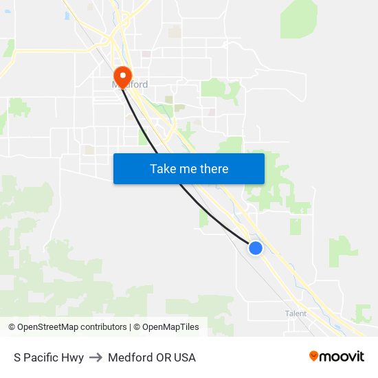 S Pacific Hwy to Medford OR USA map
