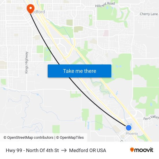 Hwy 99 - North Of 4th St to Medford OR USA map