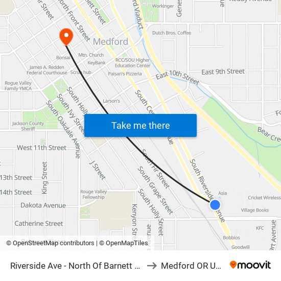 Riverside Ave - North Of Barnett Rd to Medford OR USA map