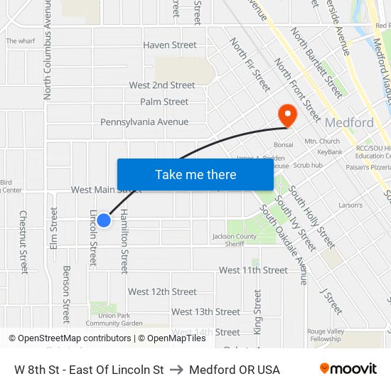 W 8th St - East Of Lincoln St to Medford OR USA map