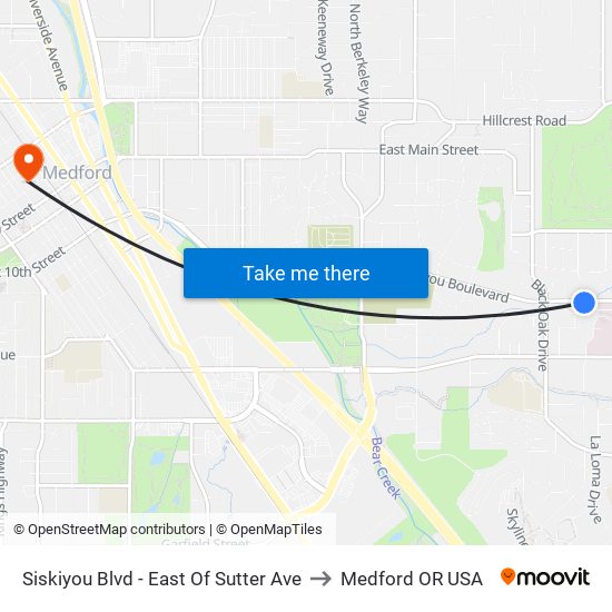 Siskiyou Blvd - East Of Sutter Ave to Medford OR USA map