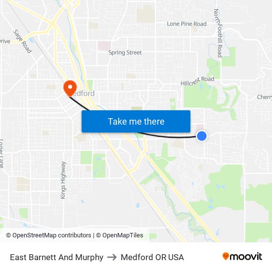 East Barnett And Murphy to Medford OR USA map