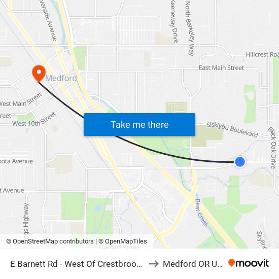 E Barnett Rd - West Of Crestbrook Rd to Medford OR USA map
