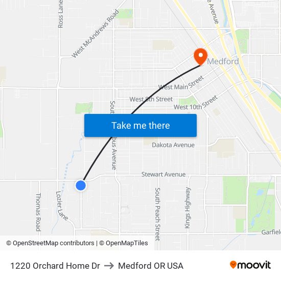 1220 Orchard Home Dr to Medford OR USA map