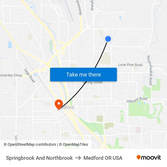 Springbrook And Northbrook to Medford OR USA map