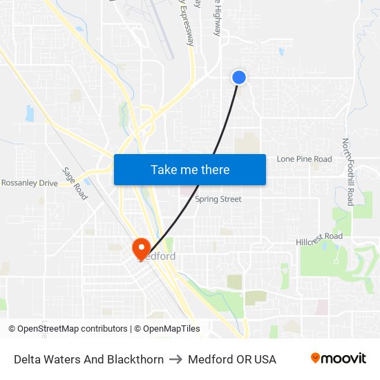 Delta Waters And Blackthorn to Medford OR USA map