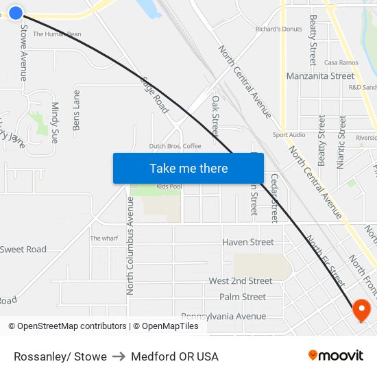 Rossanley/ Stowe to Medford OR USA map