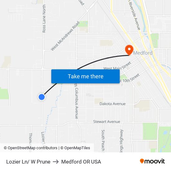 Lozier Ln/ W Prune to Medford OR USA map