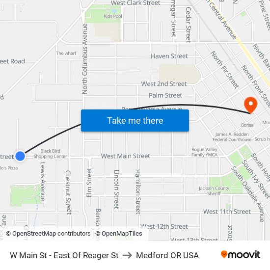 W Main St - East Of Reager St to Medford OR USA map