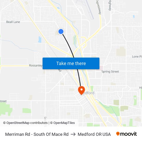 Merriman Rd - South Of Mace Rd to Medford OR USA map