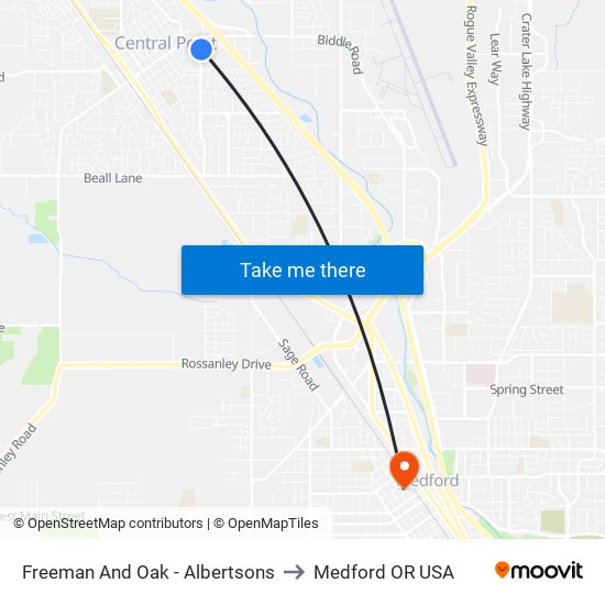 Freeman And Oak - Albertsons to Medford OR USA map