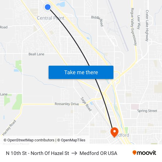 N 10th St - North Of Hazel St to Medford OR USA map