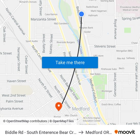 Biddle Rd - South Enterence Bear Creek Plaza to Medford OR USA map