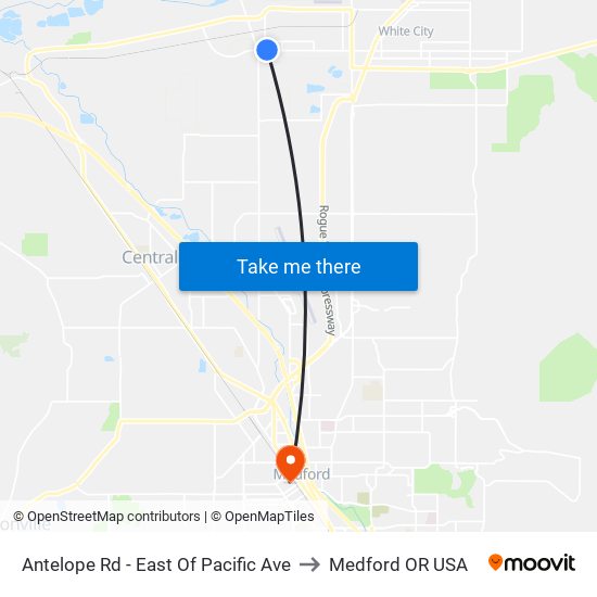 Antelope Rd - East Of Pacific Ave to Medford OR USA map