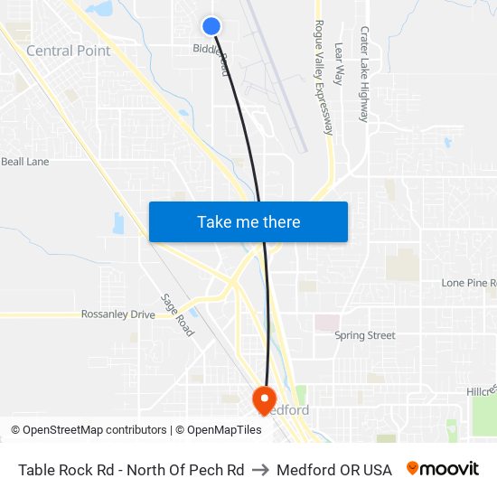 Table Rock Rd - North Of Pech Rd to Medford OR USA map