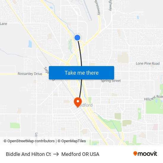 Biddle And Hilton Ct to Medford OR USA map