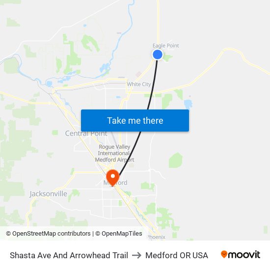 Shasta Ave And Arrowhead Trail to Medford OR USA map