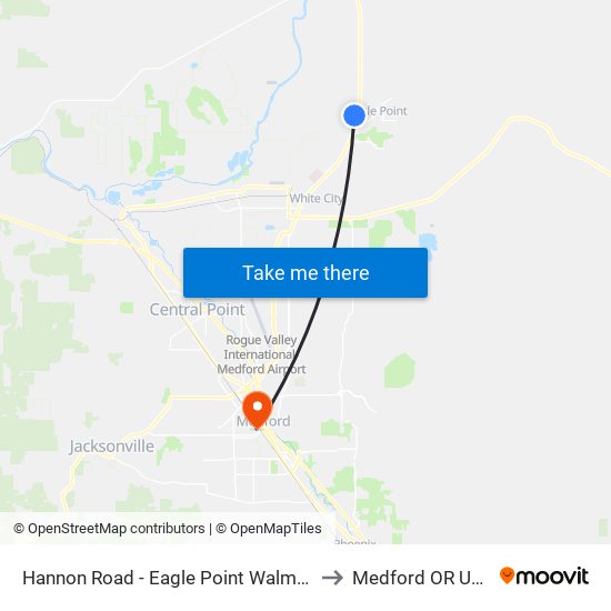 Hannon Road - Eagle Point Walmart to Medford OR USA map