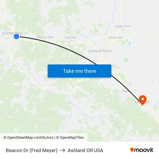 Beacon Dr (Fred Meyer) to Ashland OR USA map