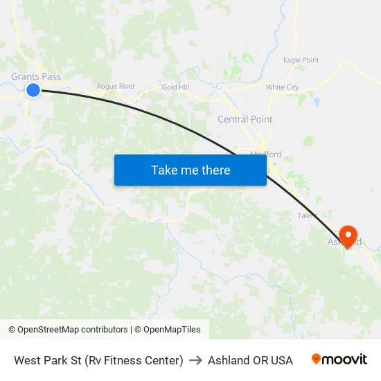West Park St (Rv Fitness Center) to Ashland OR USA map