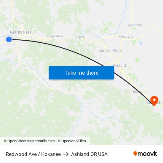 Redwood Ave & Kokanee Ln to Ashland OR USA map