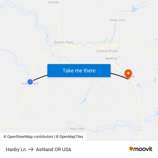 Hanby Ln to Ashland OR USA map