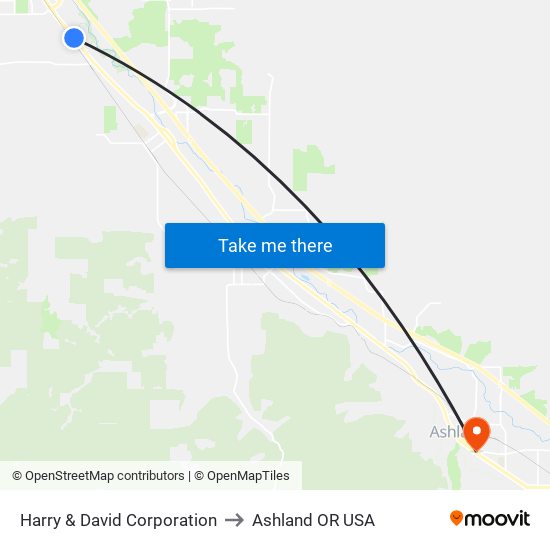 Harry & David Corporation to Ashland OR USA map