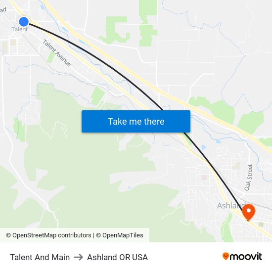 Talent And Main to Ashland OR USA map