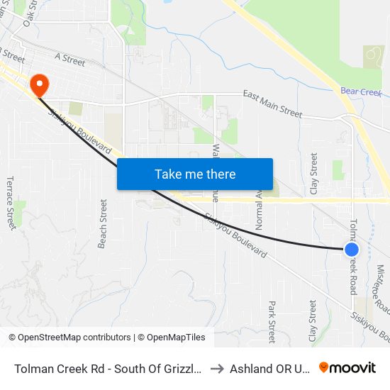 Tolman Creek Rd - South Of Grizzly Dr to Ashland OR USA map