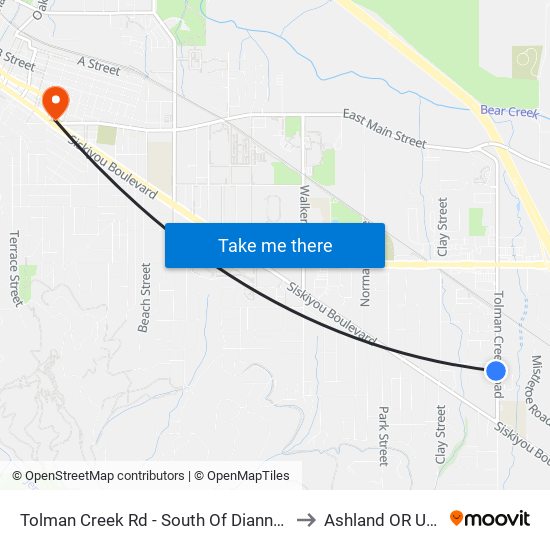 Tolman Creek Rd - South Of Dianne St to Ashland OR USA map