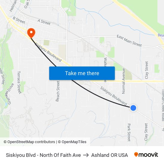 Siskiyou Blvd - North Of Faith Ave to Ashland OR USA map