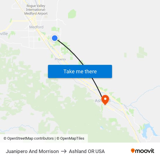 Juanipero And Morrison to Ashland OR USA map