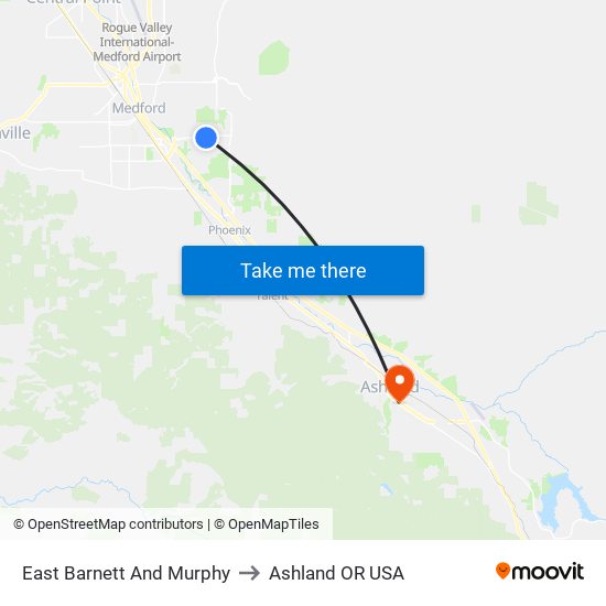 East Barnett And Murphy to Ashland OR USA map