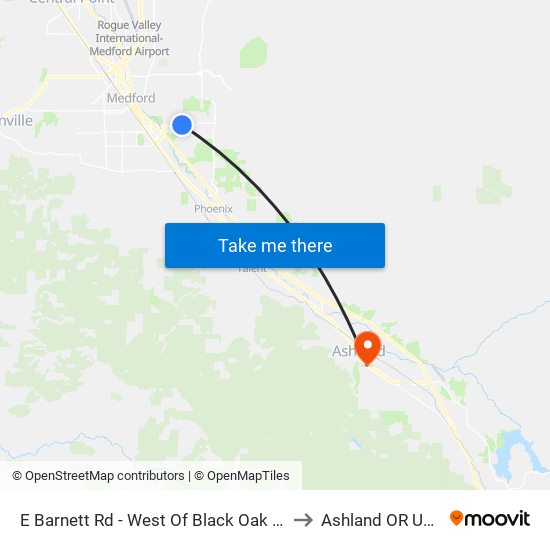 E Barnett Rd - West Of Black Oak Dr to Ashland OR USA map